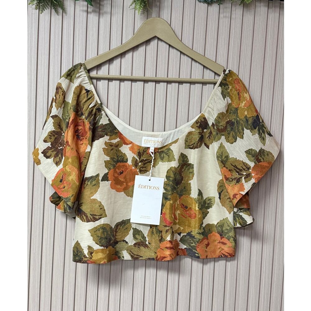 Sézane Édition Curly Blouse Taormina Print Linen Silk Size US 8
